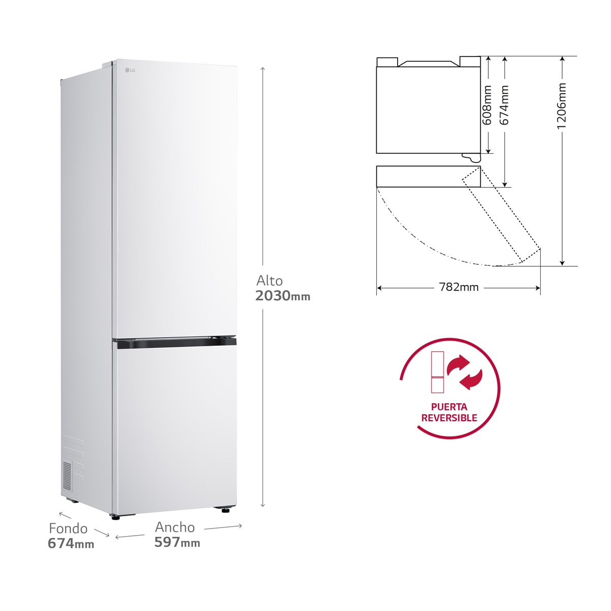 Frigorífico Combi LG DoorCooling+, 2,03m, Serie 700 - GBBS726ASW (Reacondicionado Grado C) - Blanco Blanco-2