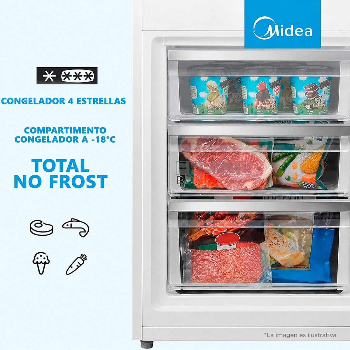 Frigorífico combi Midea Total No Frost - MDRB424FGE02OE (Reacondicionado Grado D) - Inox Inox-8