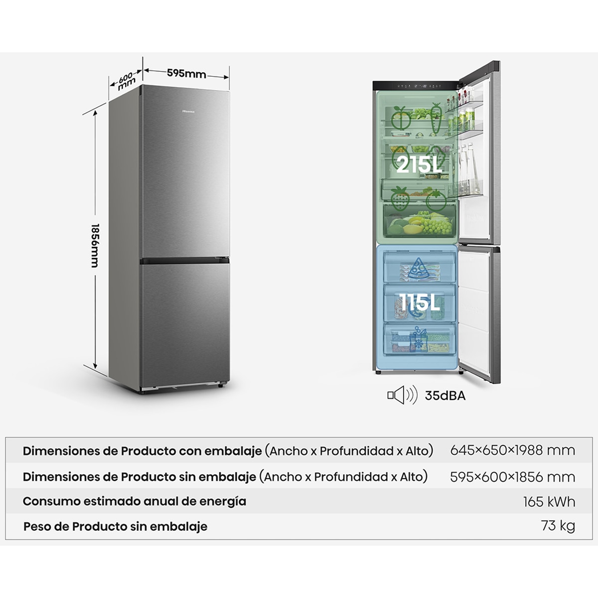 Frigorífico combi Hisense Total No Frost serie Kitchen FIT - RB3K330SAIC (Reacondicionado Grado D) - Inox Inox-3