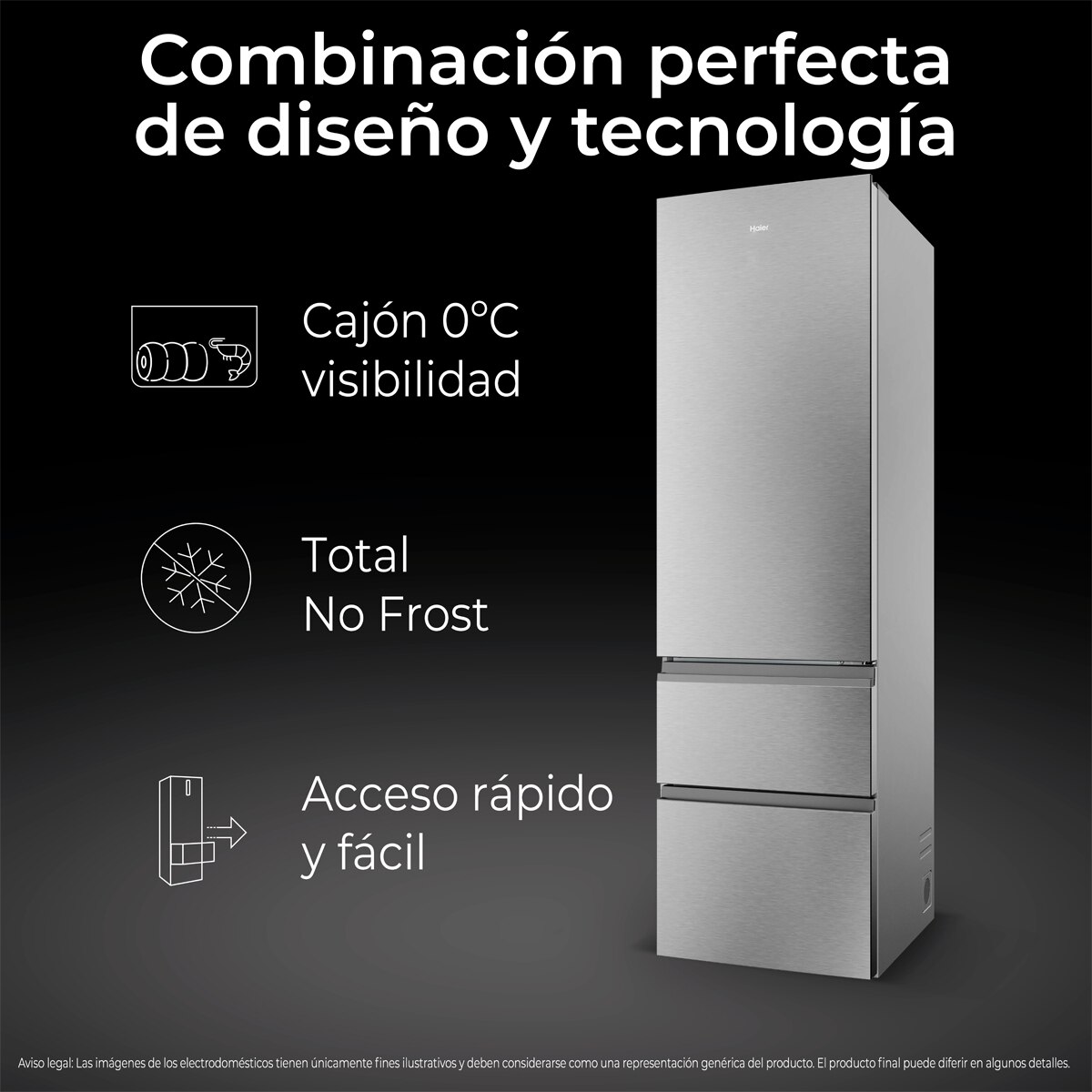 Frigorífico Combi Haier Total No Frost 3D 60 Series - HTR3620CNMG (Reacondicionado Grado D) - Inox Inox-5