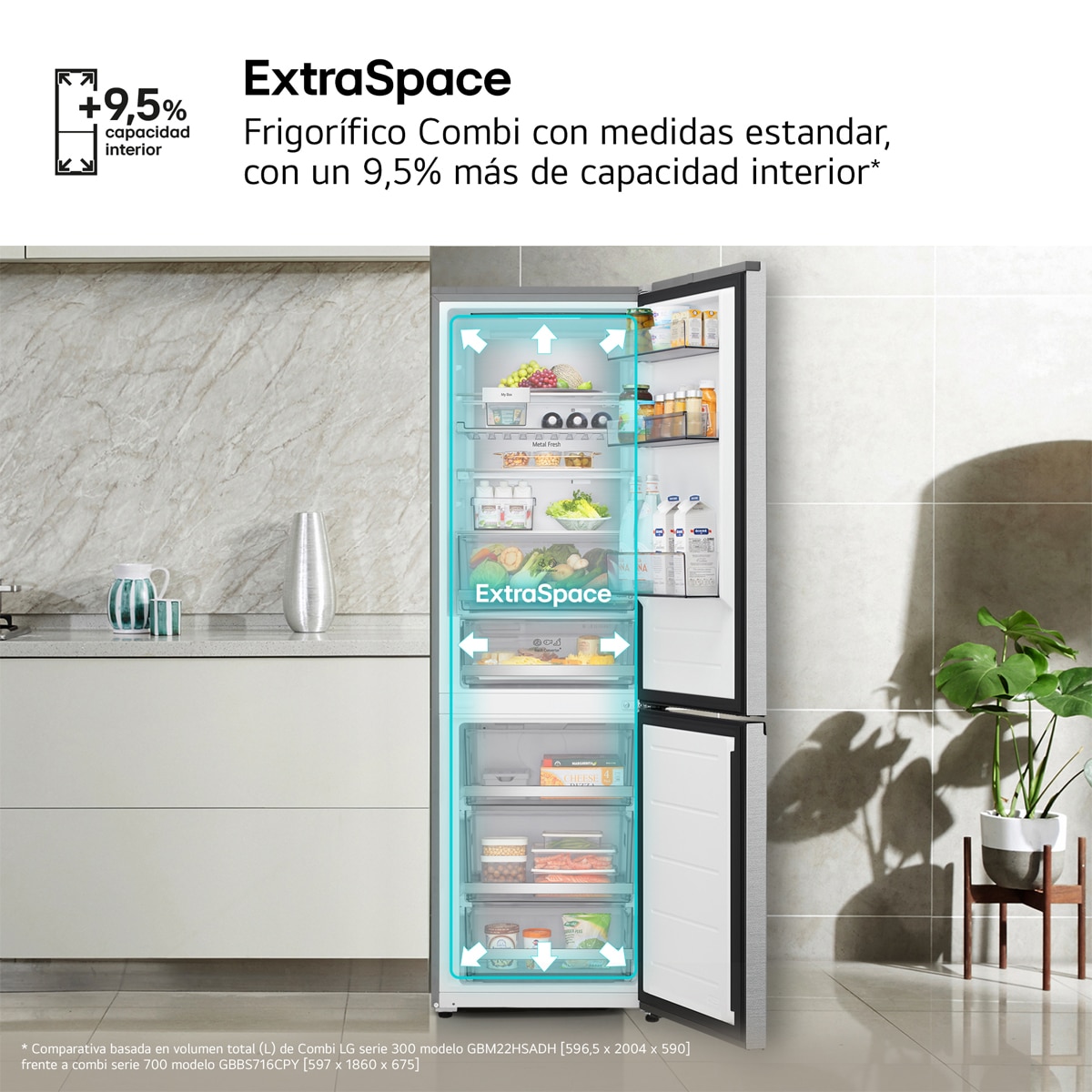 Imagen 11 de Frigorífico Combi LG DoorCooling+, 1.86m, Serie 700 - GBBS716AMB (Reacondicionado Grado D) - Acero antihuellas Acero antihuellas