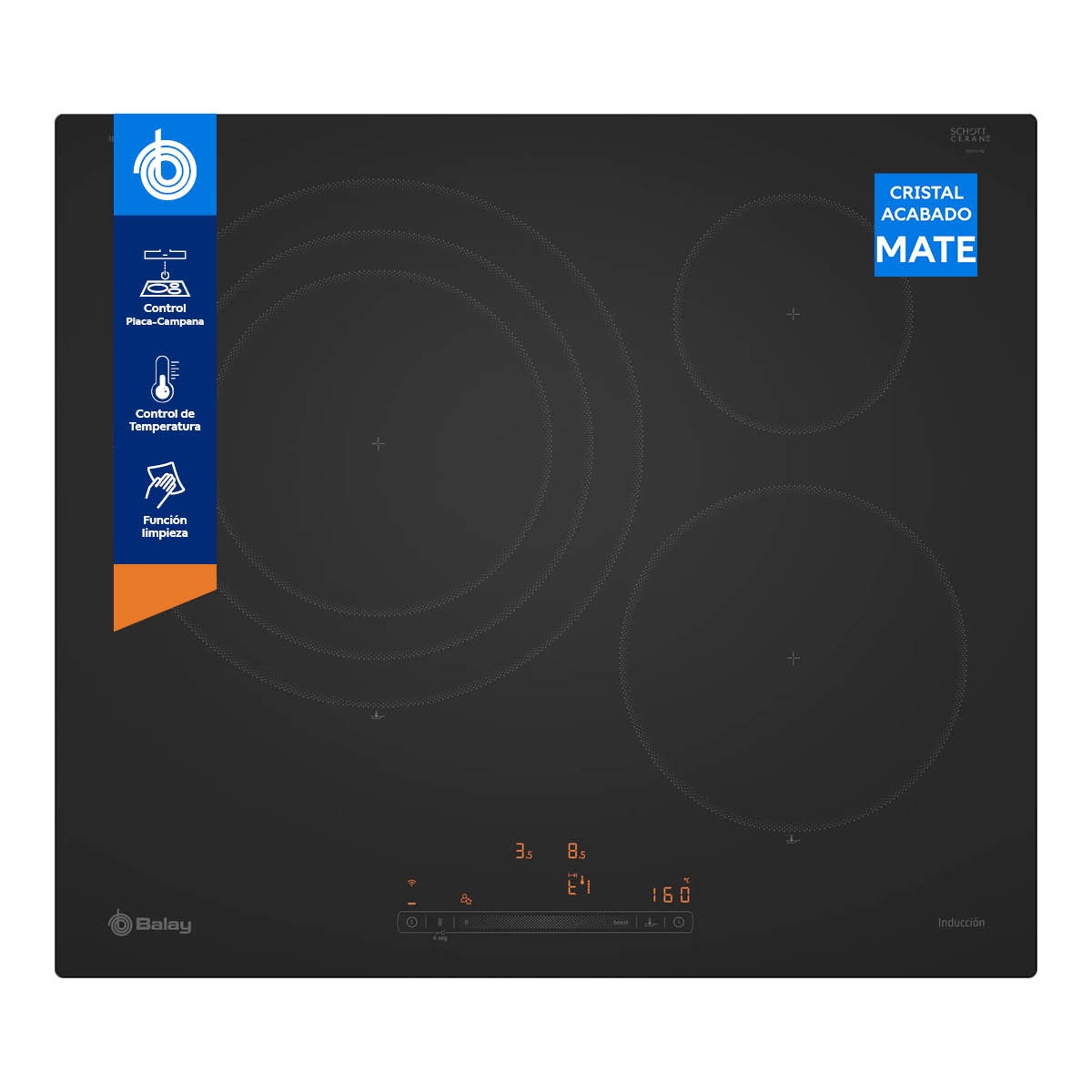 Placa de inducción Balay, 60 cm, zona 32 cm, sin marco inoxidable, - 3EB967MH (Reacondicionado Grado D) - Negro Negro-3