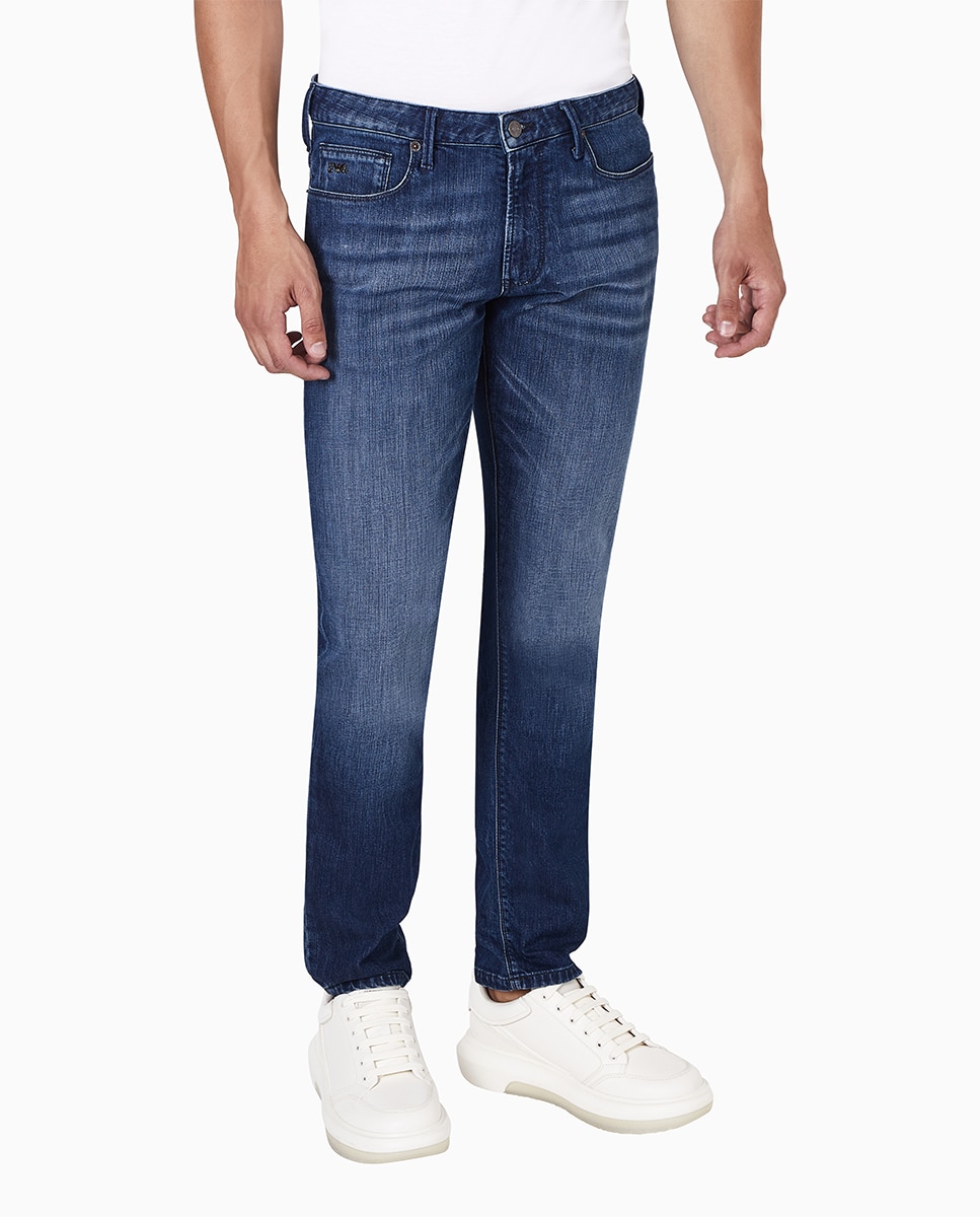 Vaquero de hombre J06 slim fit lavado con bigotes - Emporio Armani - Azul índigo Azul índigo-1
