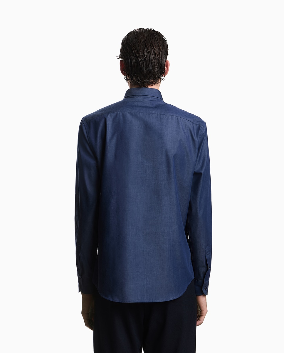 Camisa de Manga Comprida Chambray Azul-marinho-2