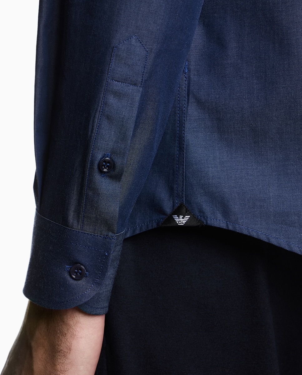 Camisa de Manga Comprida Chambray Azul-marinho-3