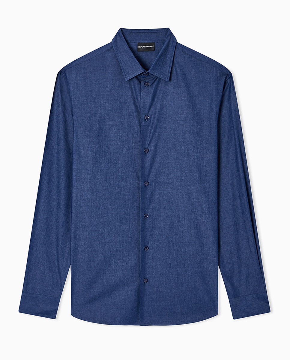 Camisa de Manga Comprida Chambray Azul-marinho-4
