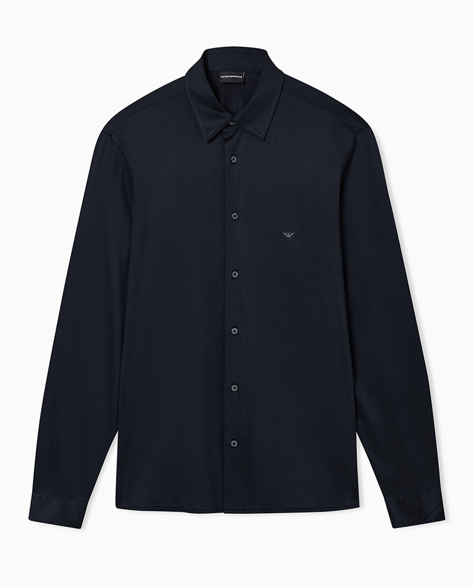 Camisa slim de manga comprida Azul-marinho-4