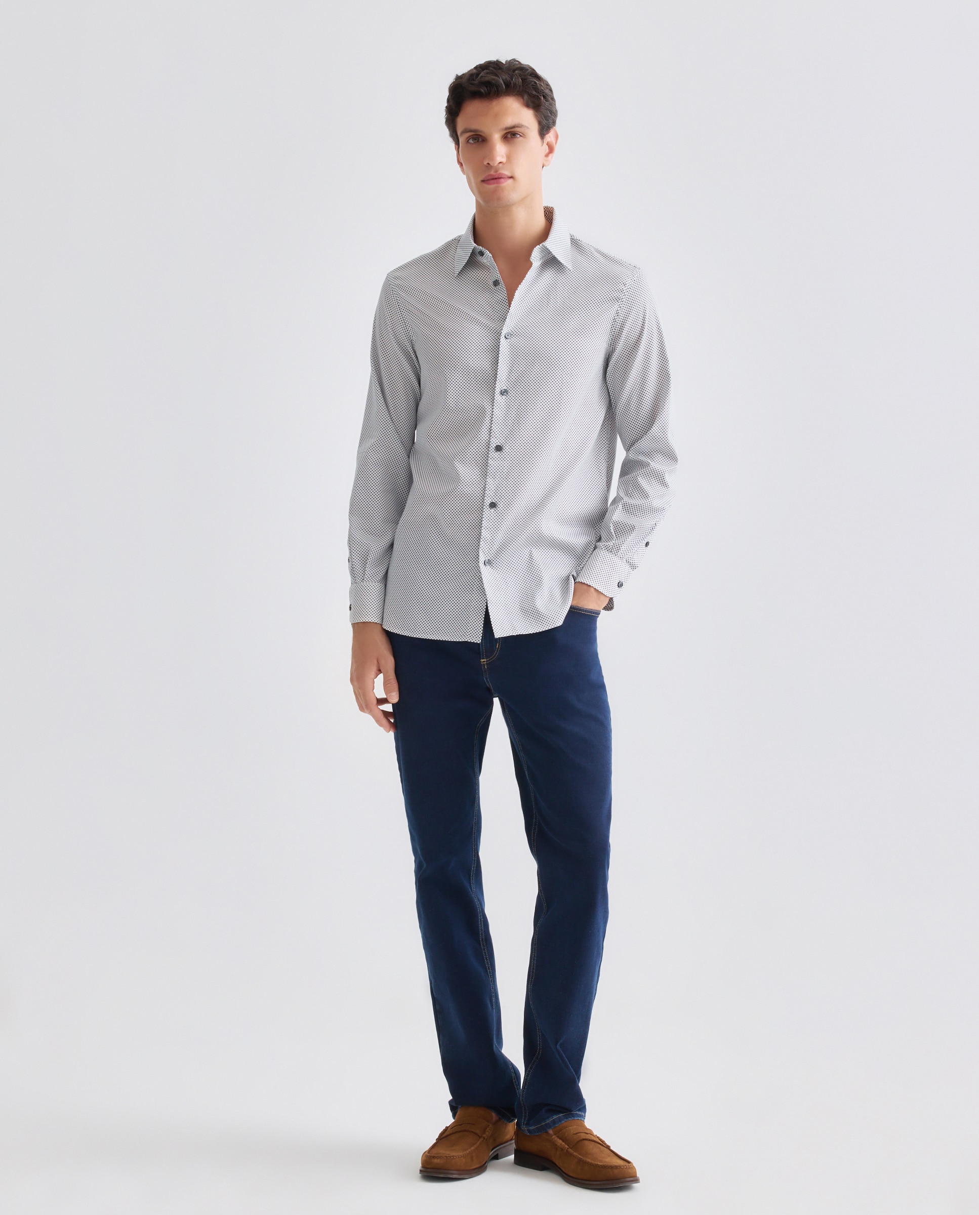 Camisa Regular Fit com Estampado do Logótipo Branco-2