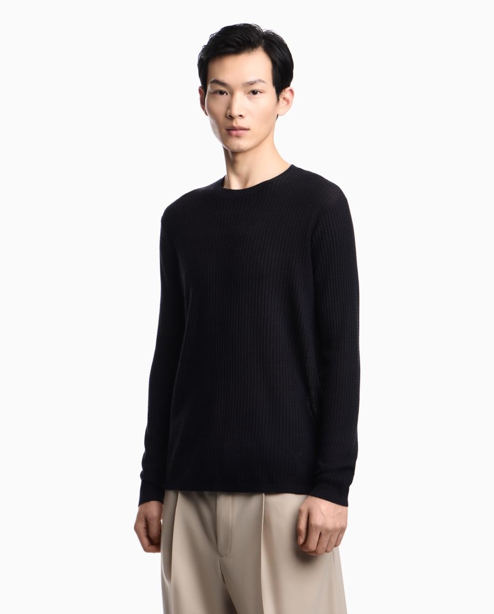 Emporio Armani - Jersey de hombre con estructura de cuadros cuello redondo.