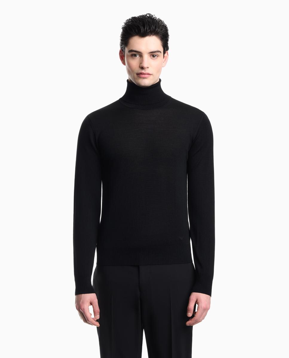 Imagem 0 de Camisola de Malha de Lã Virgem Regular Fit com Gola Dobrada