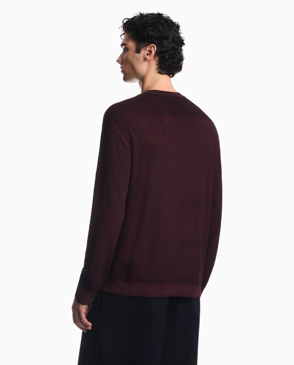 Camisola de Malha de Lã Virgem com Gola Redonda Bordeaux-2