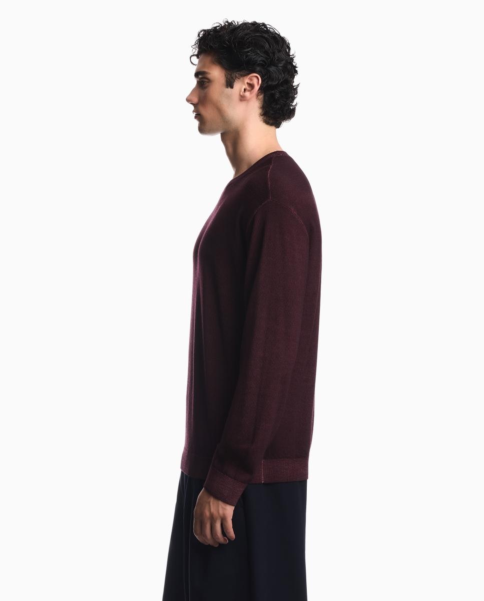 Camisola de Malha de Lã Virgem com Gola Redonda Bordeaux-3