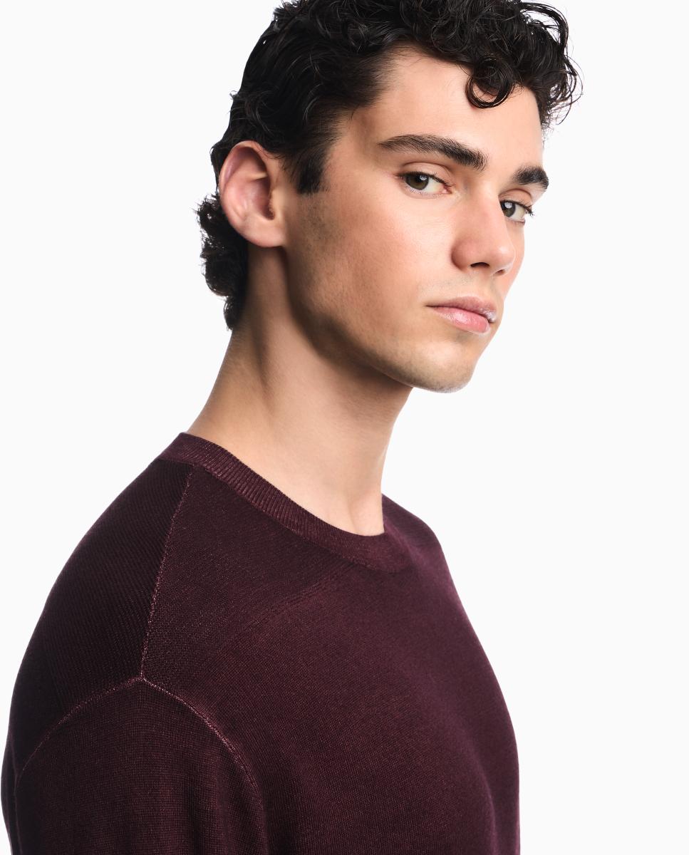 Camisola de Malha de Lã Virgem com Gola Redonda Bordeaux-4