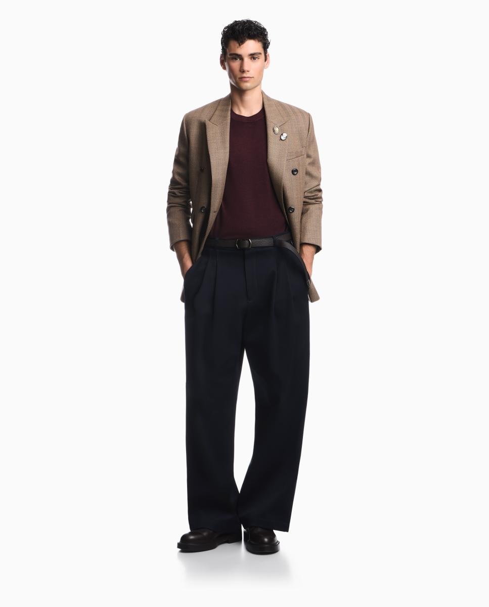 Camisola de Malha de Lã Virgem com Gola Redonda Bordeaux-5
