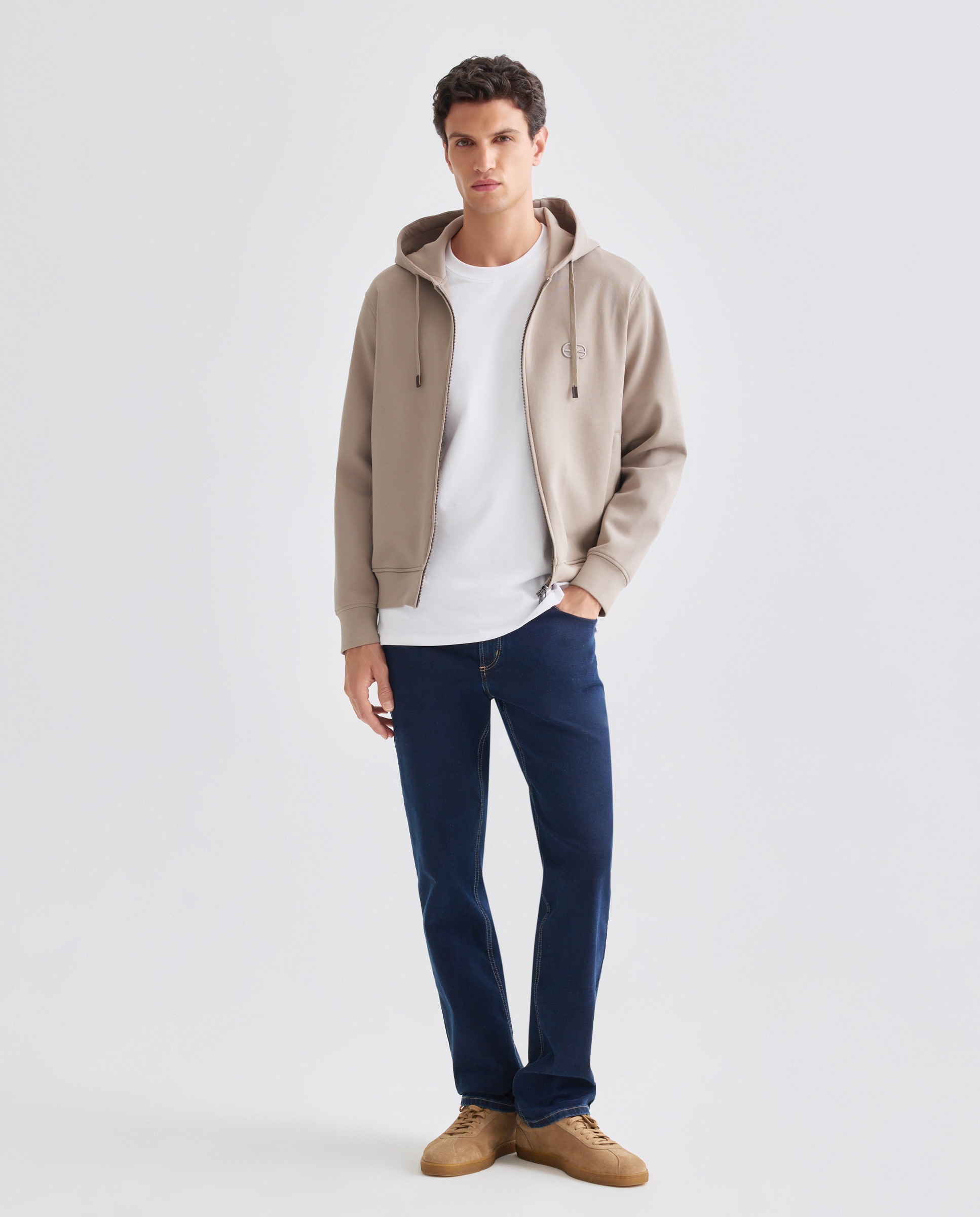 Sweatshirt com Capuz e Fecho de Correr Taupe-2