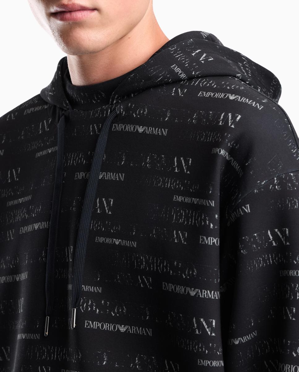 Sweatshirt com Capuz e All Over Print de Logótipo Azul-marinho-5