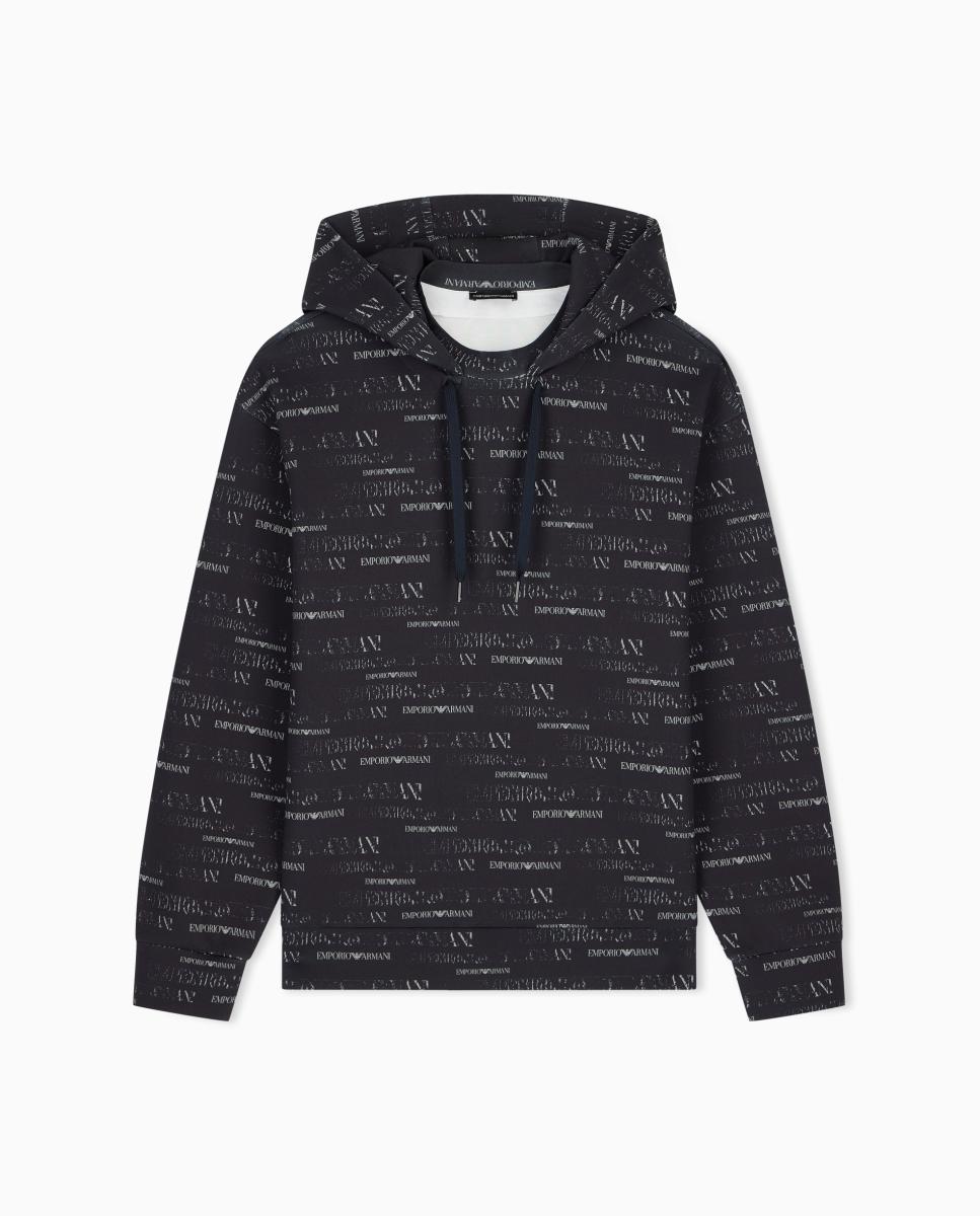 Sweatshirt com Capuz e All Over Print de Logótipo Azul-marinho-6