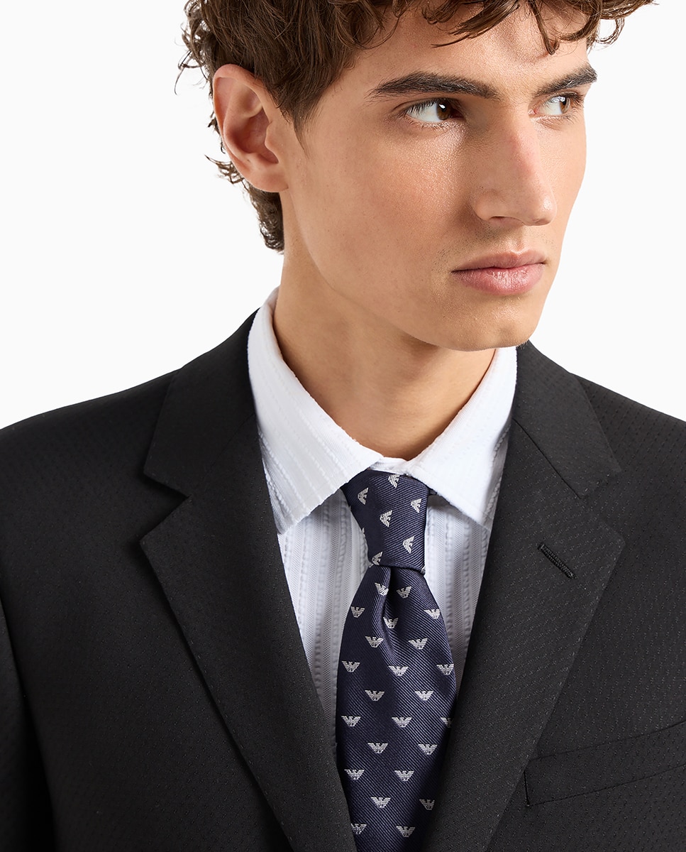 Gravata de Seda com Motivo Integral de Micro Águia em Tecido Jacquard Azul-marinho-2