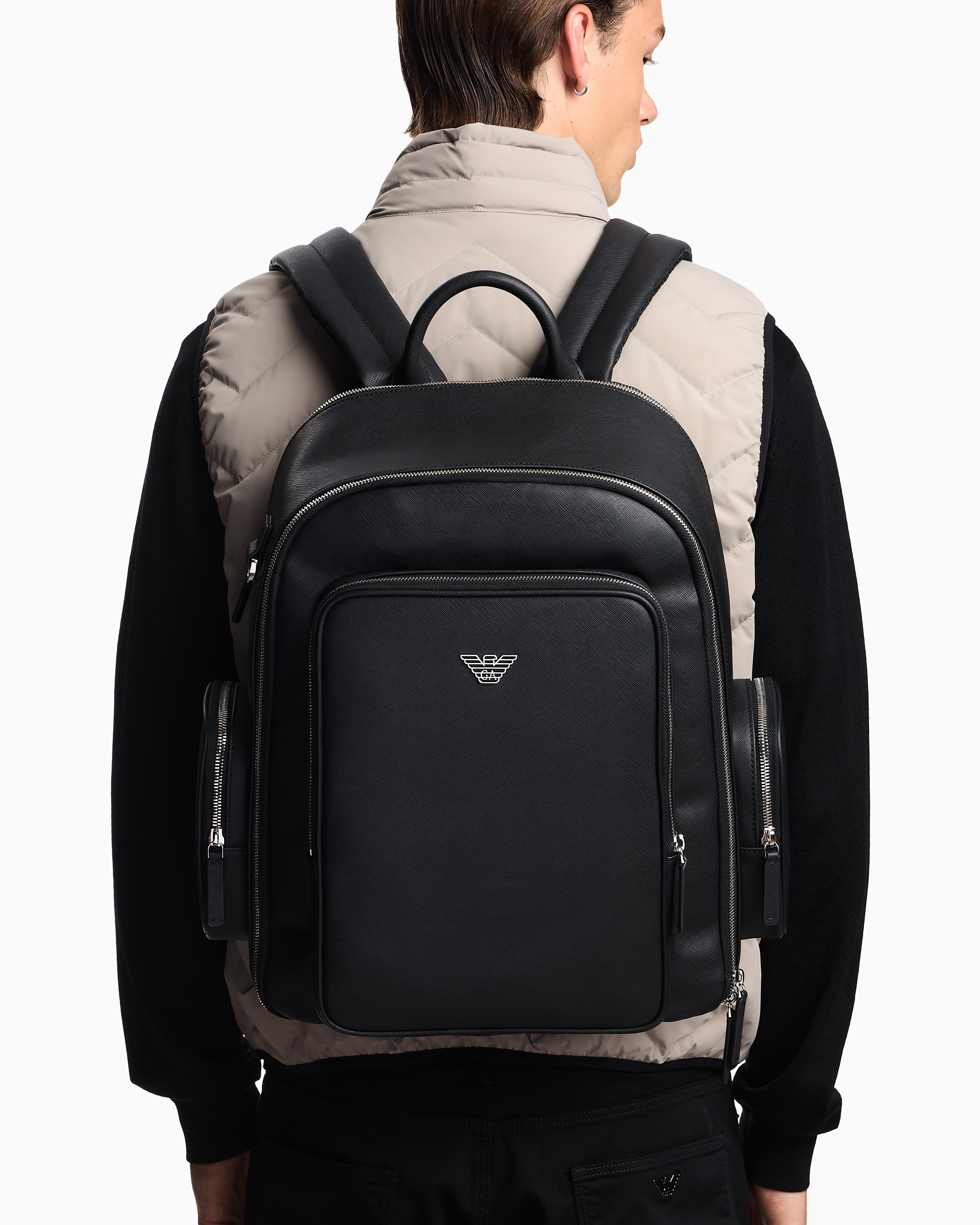 Mochila de Efeito Saffiano Multifunções Preto-6