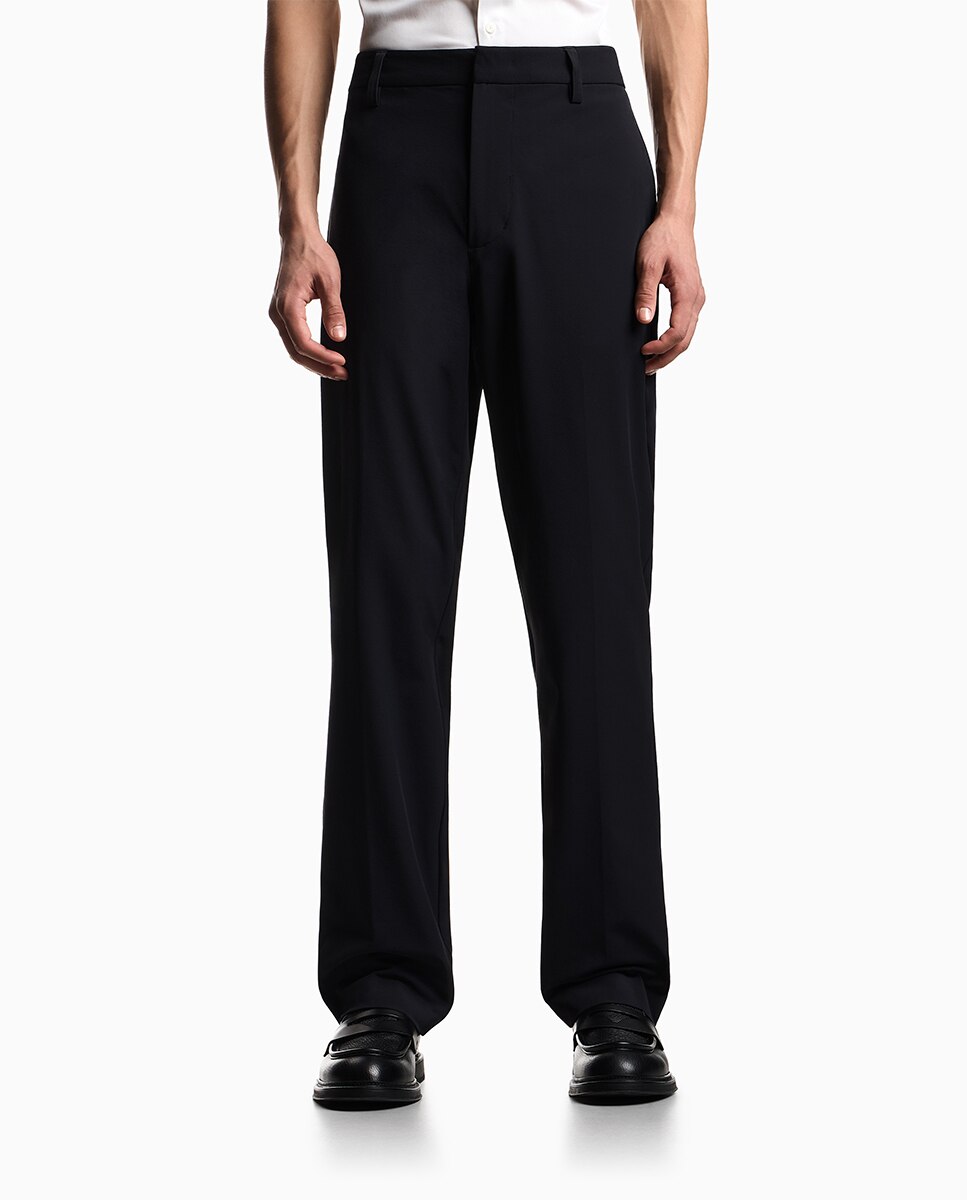 Calças Chino Regular Fit em Nylon Elástico Azul-marinho-2