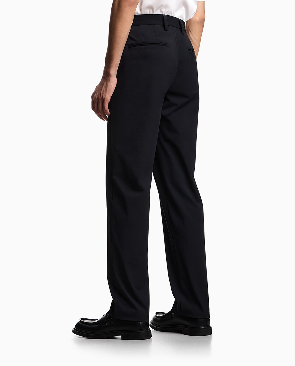 Calças Chino Regular Fit em Nylon Elástico Azul-marinho-3
