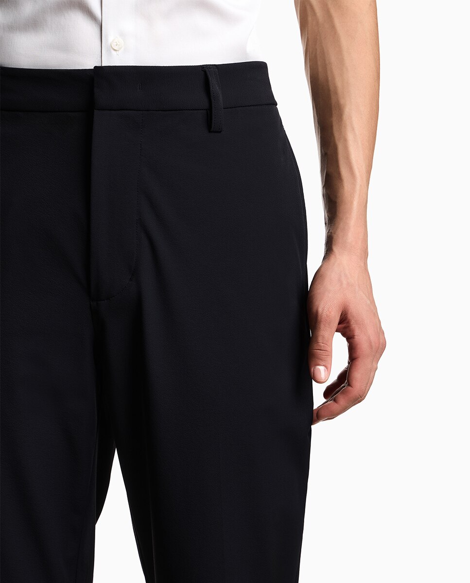 Calças Chino Regular Fit em Nylon Elástico Azul-marinho-4