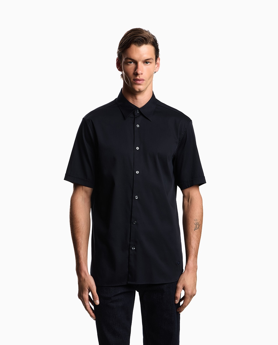 Camisa de Algodão Pima com Manga Curta Azul-marinho-1