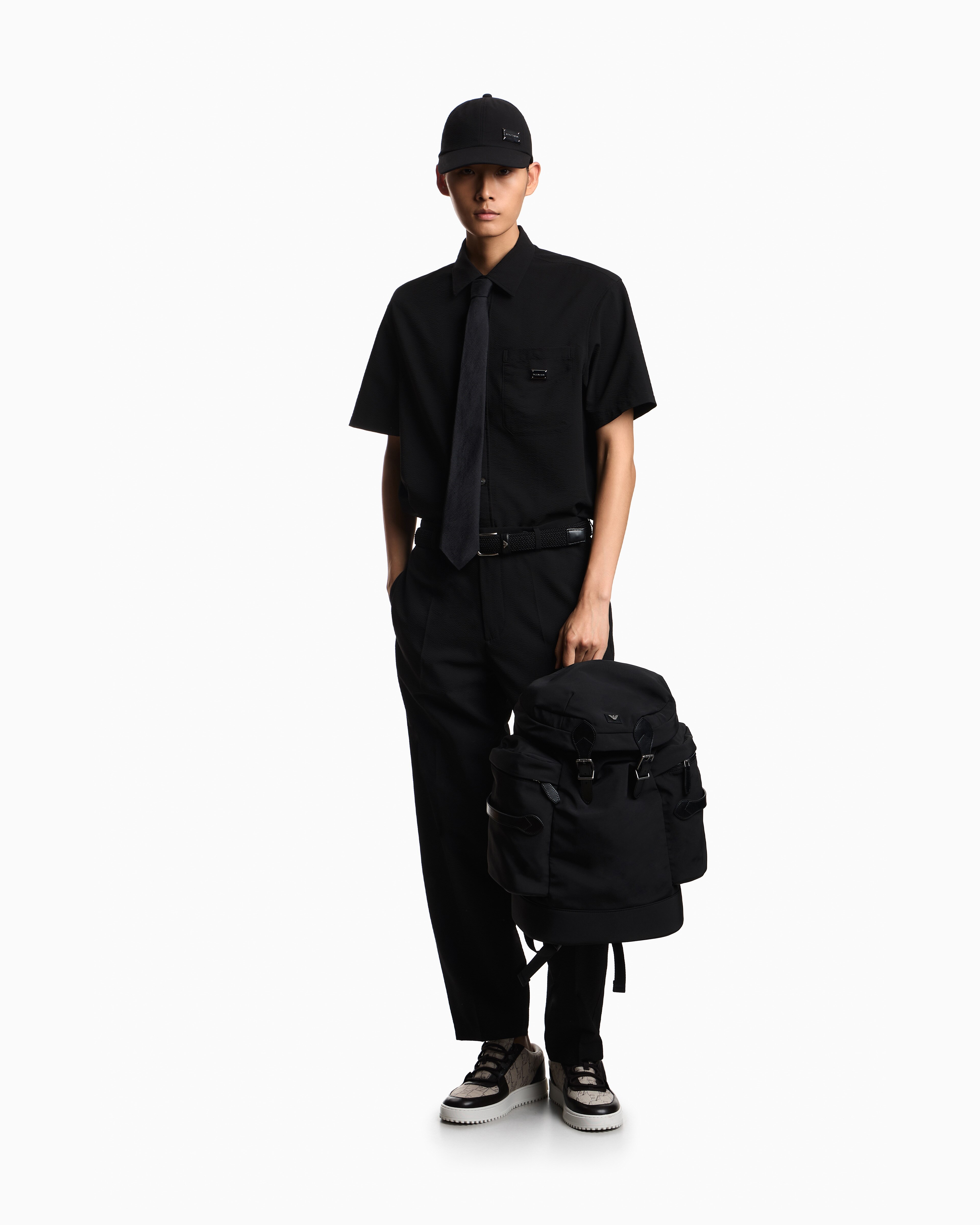 Camisa de Seersucker com Manga Curta e Bolso no Peito Preto-5