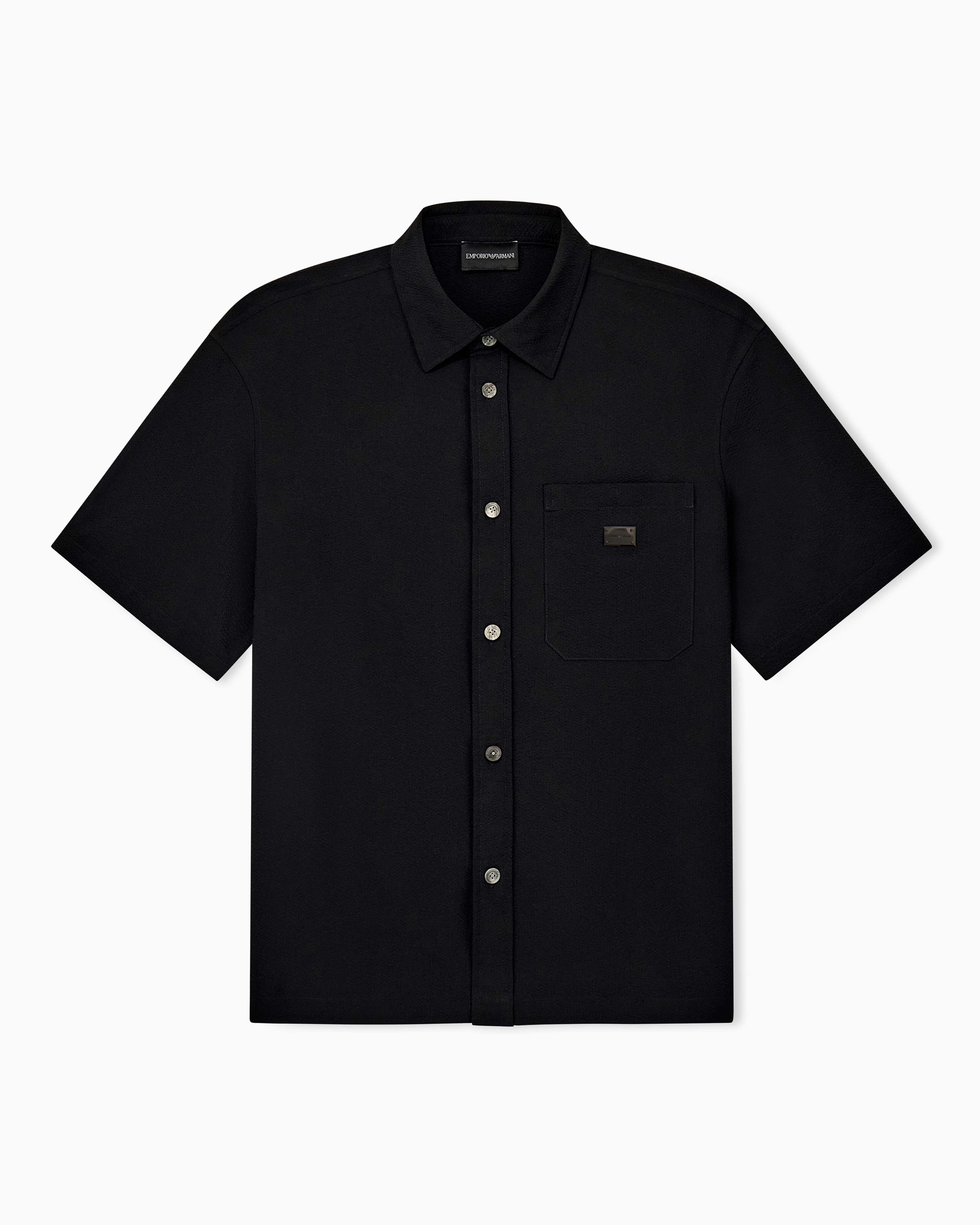 Camisa de Seersucker com Manga Curta e Bolso no Peito Preto-2