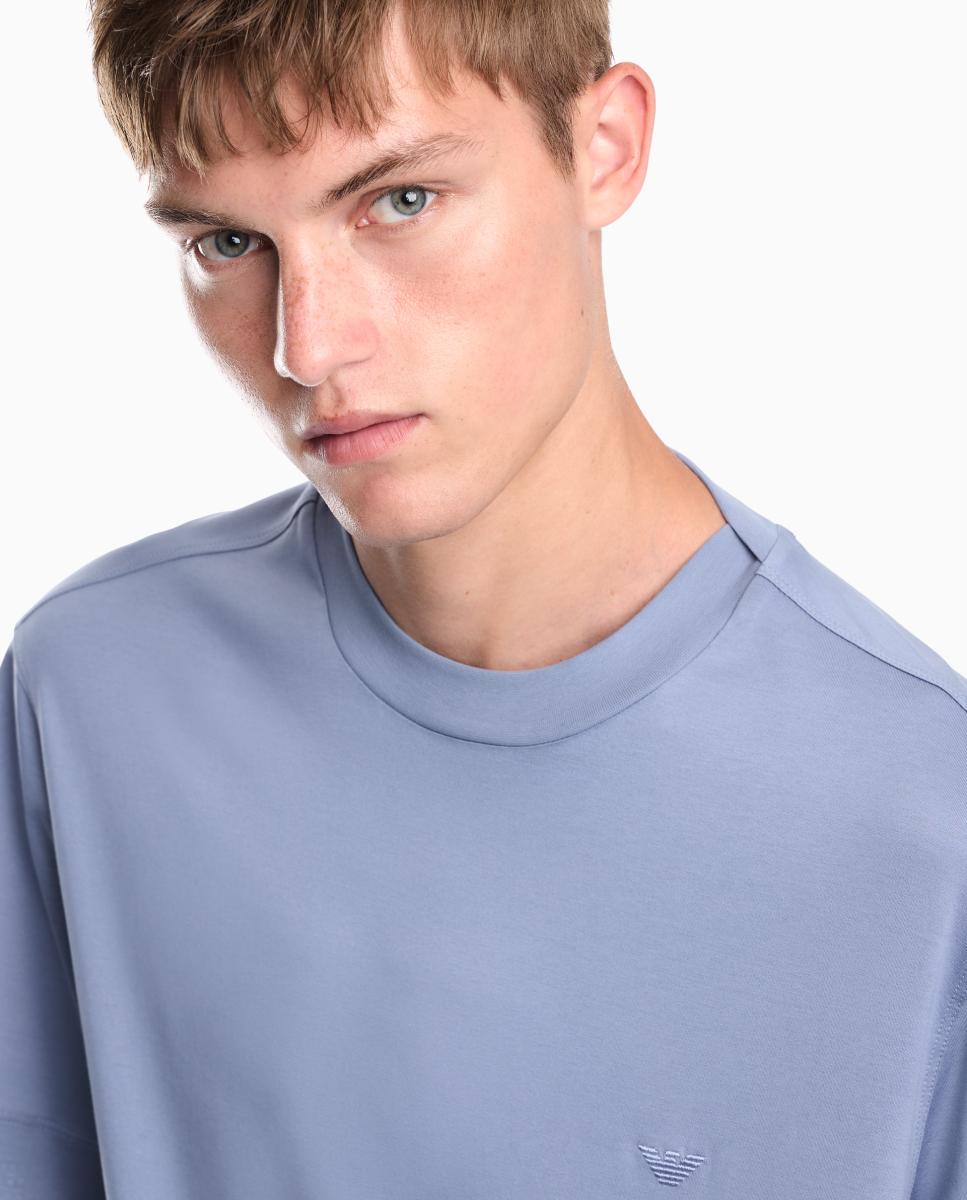 T-shirt de Manga Curta e Gola Redonda com Logótipo no Mesmo Tom Azul-claro-3