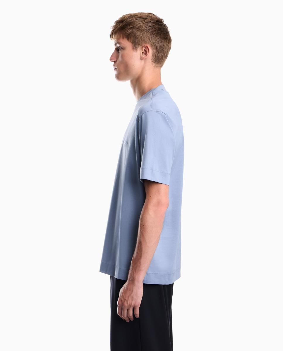 T-shirt de Manga Curta e Gola Redonda com Logótipo no Mesmo Tom Azul-claro-4