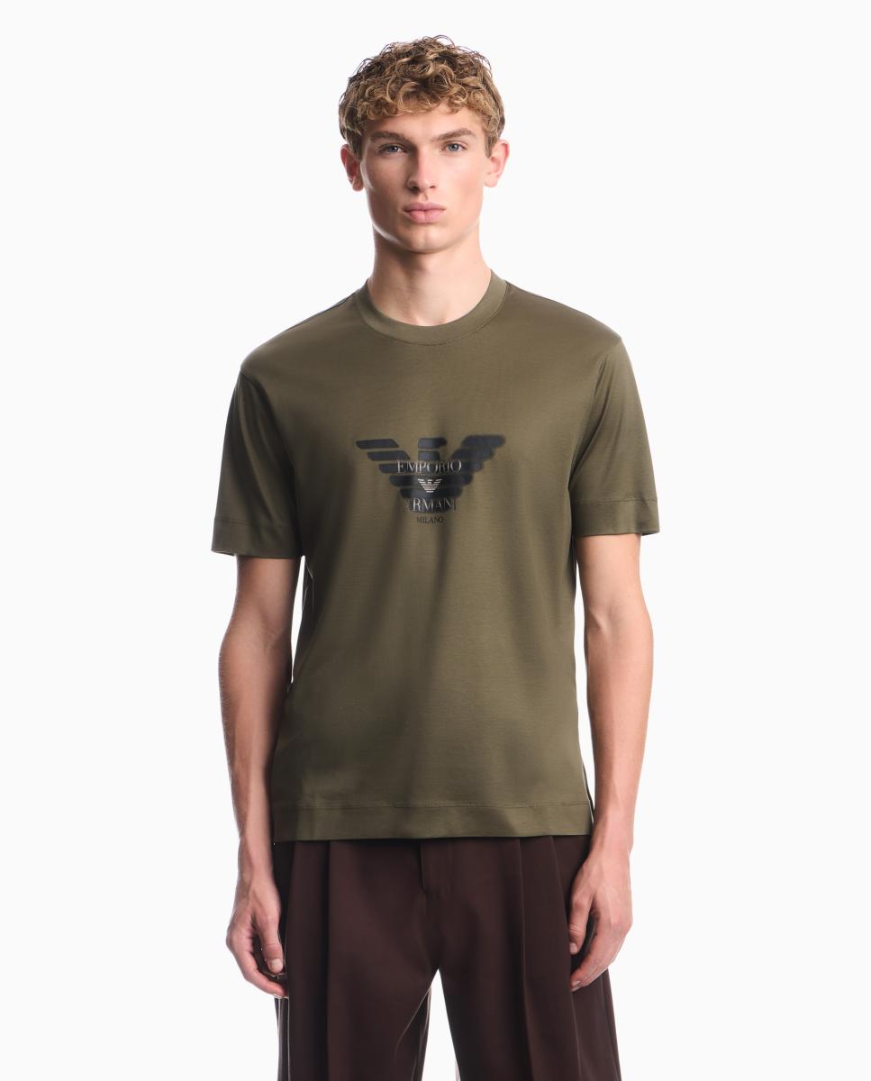 Camiseta de hombre manga corta con logo estampado - Emporio Armani - Verde militar Verde militar-1