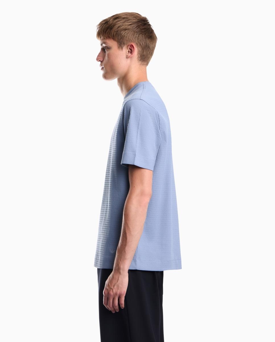 T-shirt de Manga Curta em Jacquard Azul-claro-3