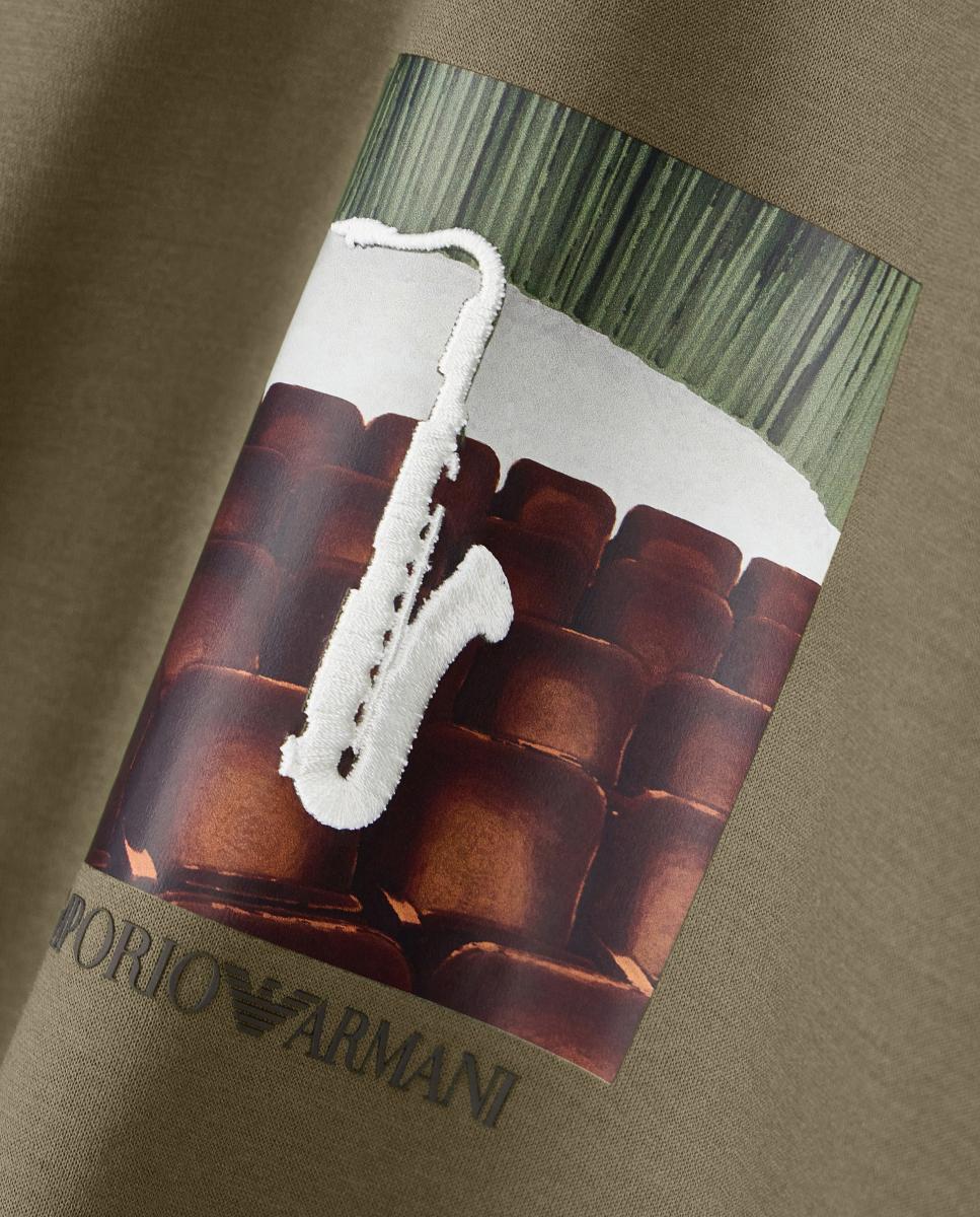 Imagen 5 de Camiseta de hombre manga corta con estampado musical - Emporio Armani - Verde militar Verde militar