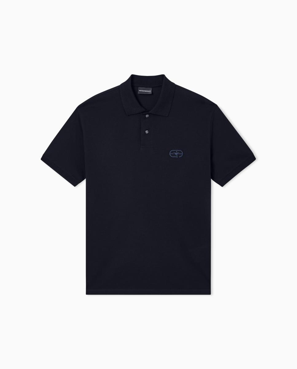 Polo de Algodão com Manga Curta Azul-marinho-5