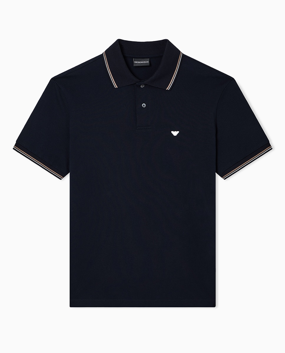 Polo Regular Fit com Manga Curta Azul-marinho-3