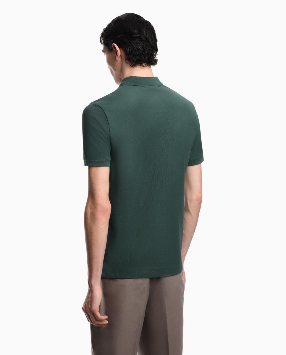 Polo Piqué Slim Fit com Manga Curta Verde-escuro-2