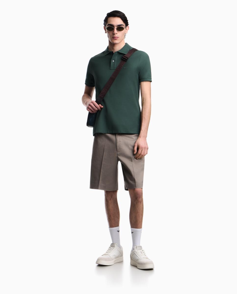 Polo Piqué Slim Fit com Manga Curta Verde-escuro-5