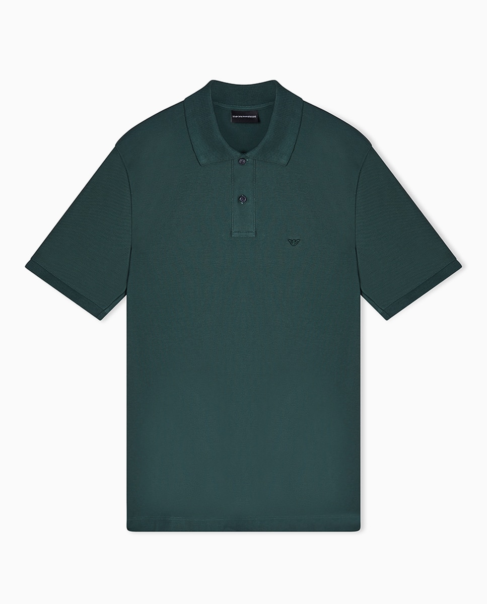 Polo Piqué Slim Fit com Manga Curta Verde-escuro-3