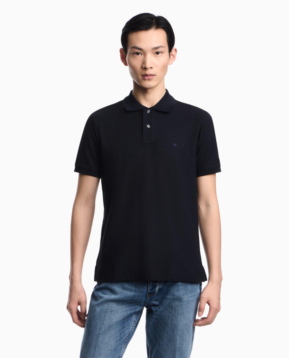 Polo Piqué Slim Fit com Manga Curta Azul-marinho-2
