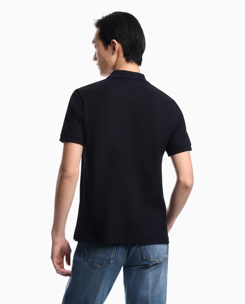 Polo Piqué Slim Fit com Manga Curta Azul-marinho-3