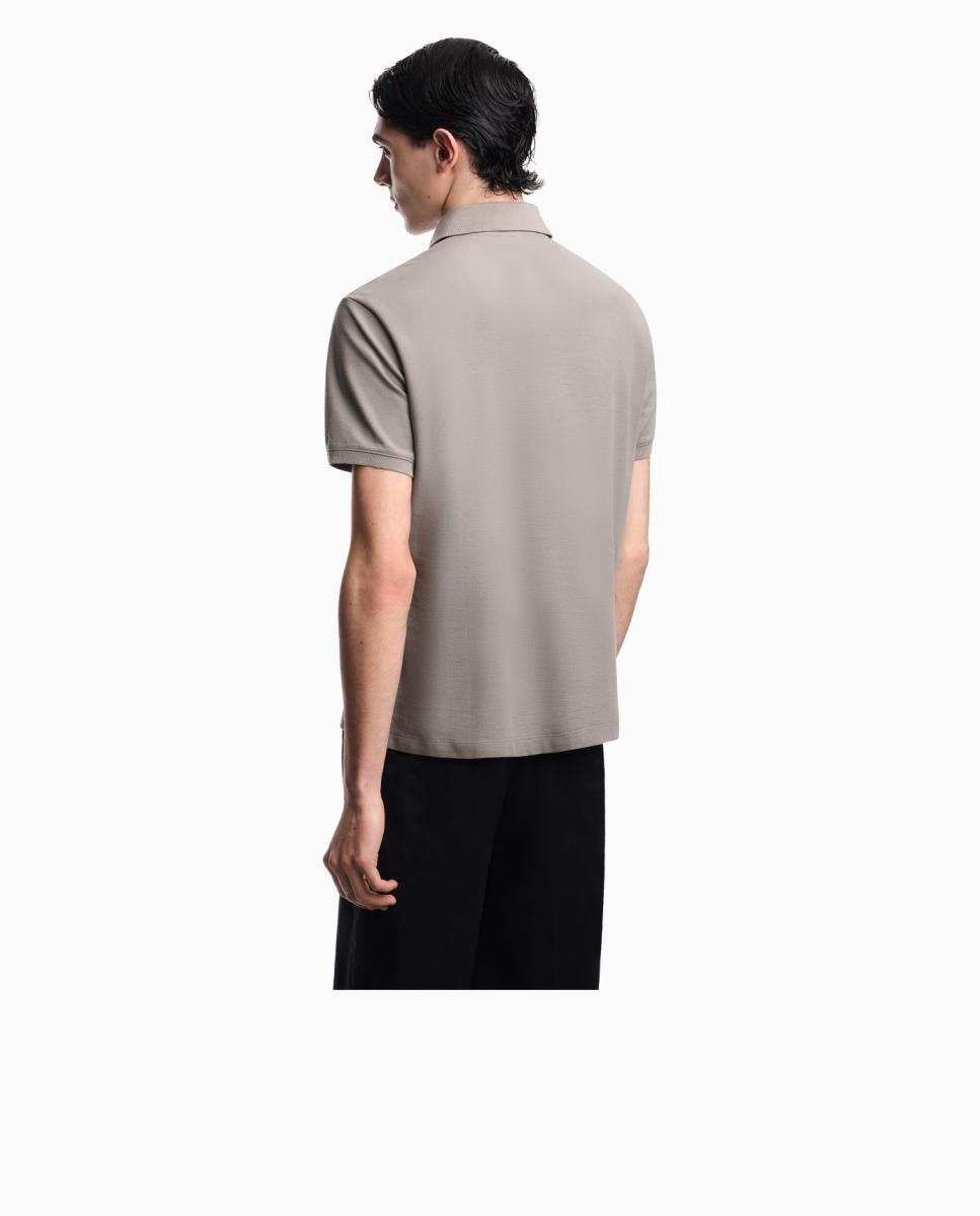 Polo Piqué Regular Fit com Manga Curta Taupe-2