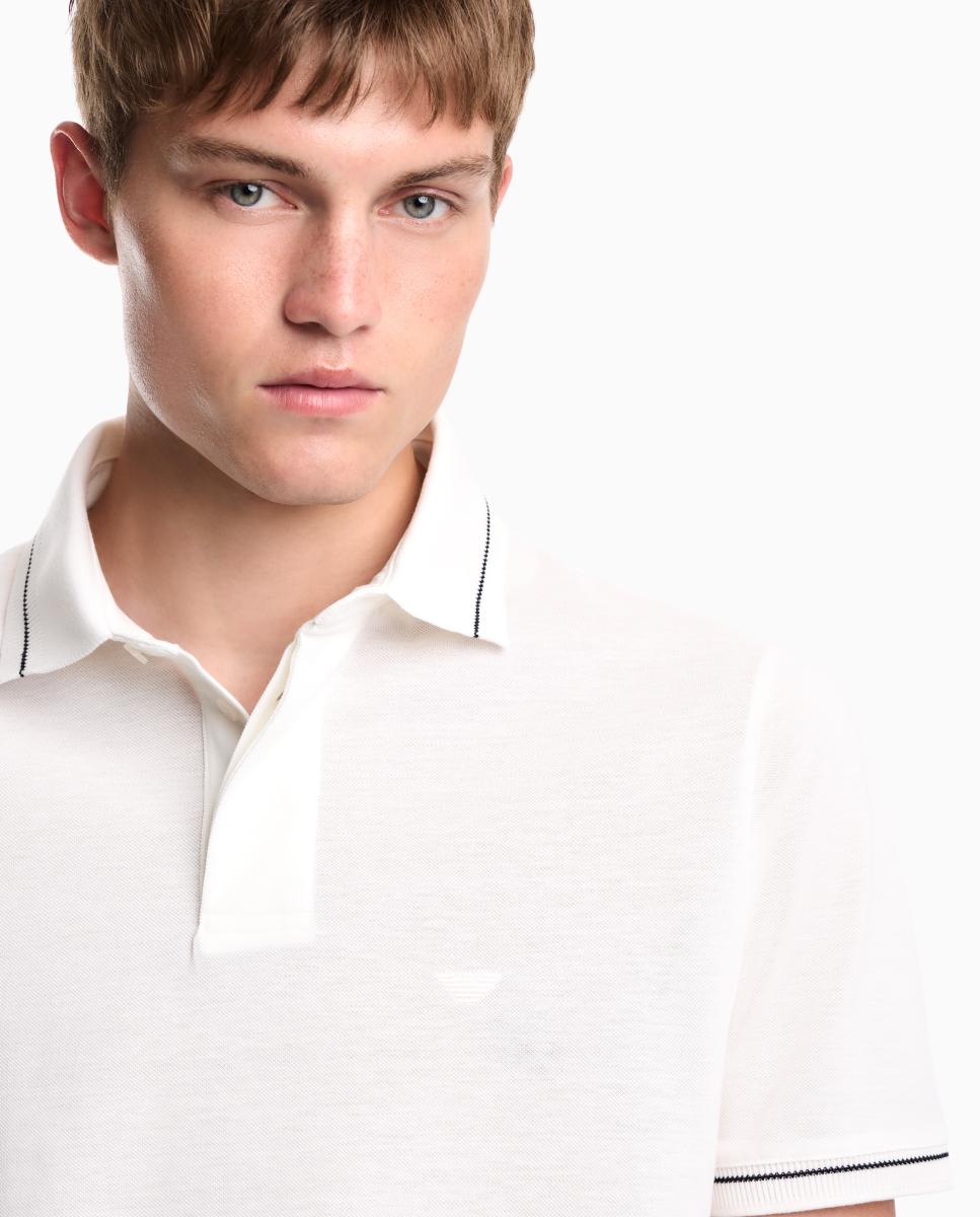 Polo Slim Fit com Manga Curta Branco-3