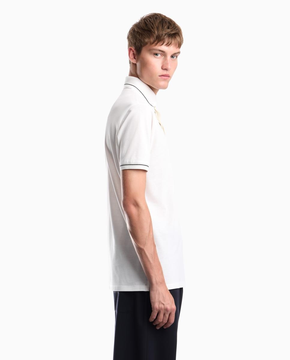 Polo Slim Fit com Manga Curta Branco-4