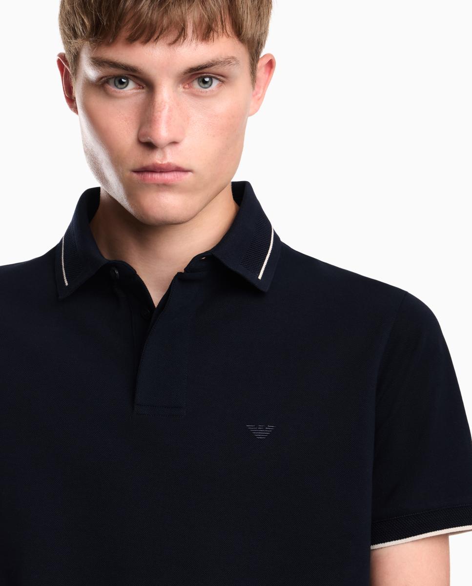 Polo Slim Fit com Manga Curta Azul-marinho-3