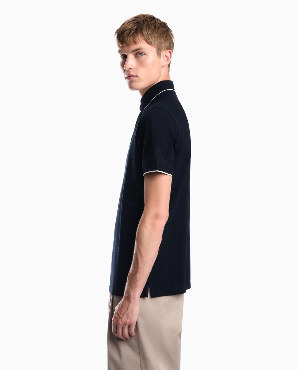 Polo Slim Fit com Manga Curta Azul-marinho-4