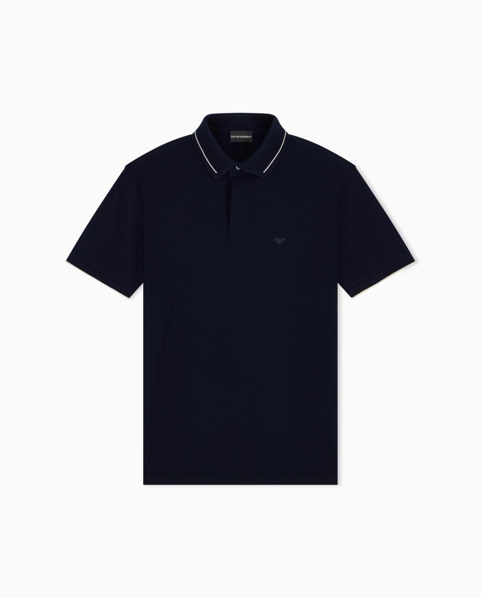 Polo Slim Fit com Manga Curta Azul-marinho-7