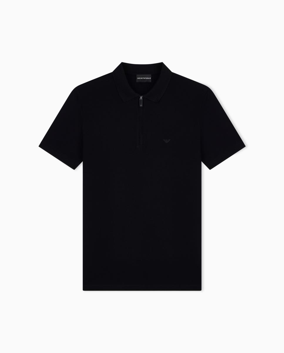 Polo Piqué de Manga Curta com Fecho de Correr Preto-6