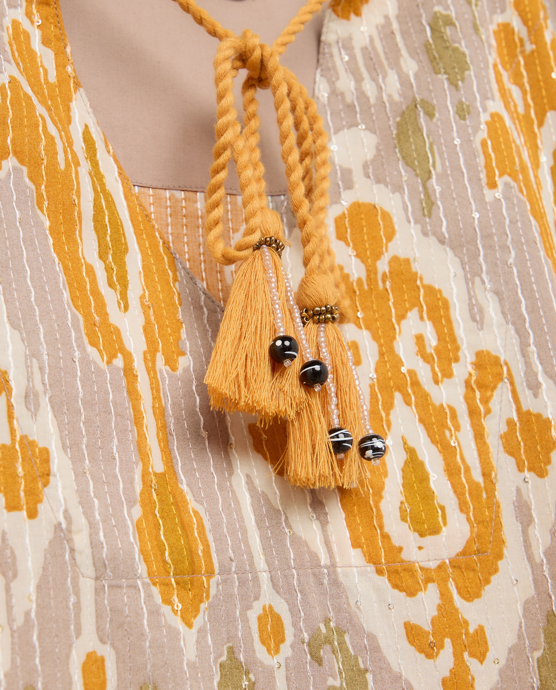 Kaftan com Estampado de Lantejoulas 390 Ouro-6