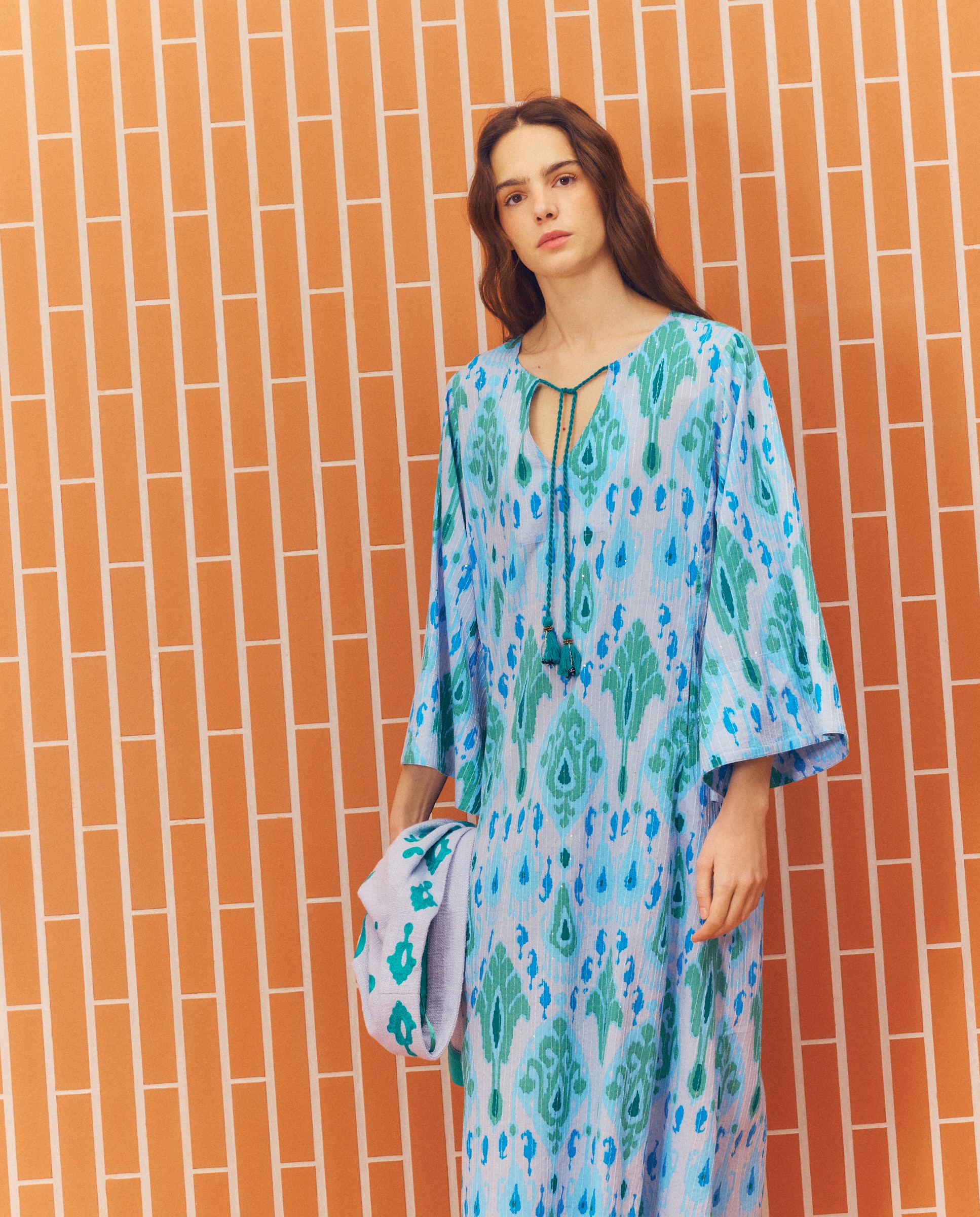Kaftan com Estampado de Lantejoulas 450 Turquesa-2